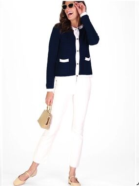 Duffield Lane Heirloom Collection Navy & White Lady Cardigan Size Large